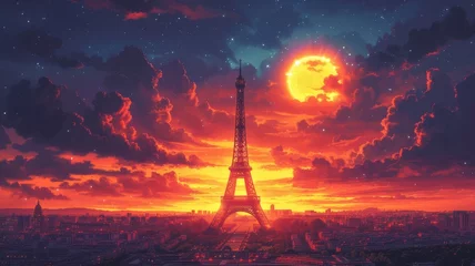 Foto auf Glas Illustration of Eiffel Tower in Paris © senadesign