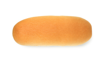 One fresh hot dog bun isolated on white, top view
