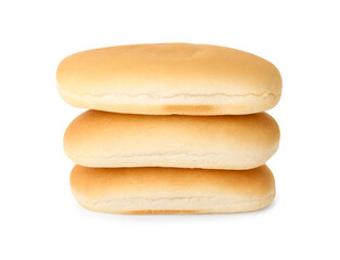 Three fresh hot dog buns isolated on white