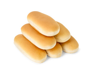 Many fresh hot dog buns isolated on white