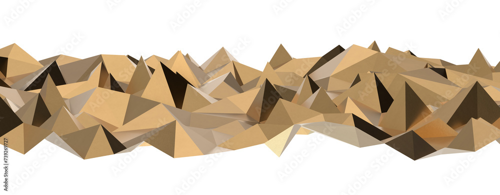 Poster abstract 3d render illustration,surface gold crystal geometric triangle and polygonal shapes templat