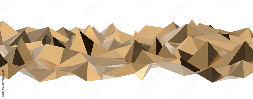 Poster abstract 3d render illustration,surface gold crystal geometric triangle and polygonal shapes templat