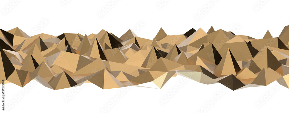 Poster abstract 3d render illustration,surface gold crystal geometric triangle and polygonal shapes templat