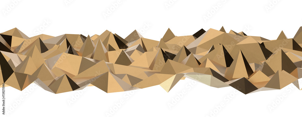 Poster abstract 3d render illustration,surface gold crystal geometric triangle and polygonal shapes templat