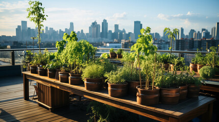 Fototapeta premium green urban living rooftop garden vegetables plant