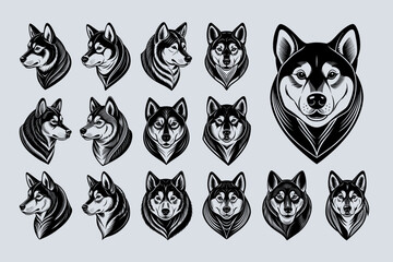 Set of Shiba inu dog head illustration design