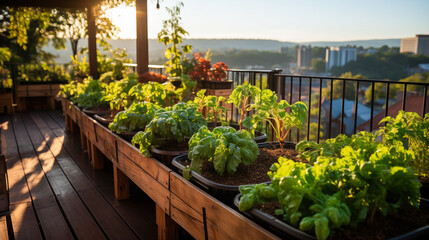Fototapeta na wymiar green urban living rooftop garden vegetables plant