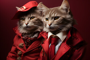 Cats in Fashionable Outfit.