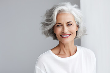 Fototapeta premium Happiness is an inside job. Portrait of an attractive mature woman in gymwear leaning against a gray wall.