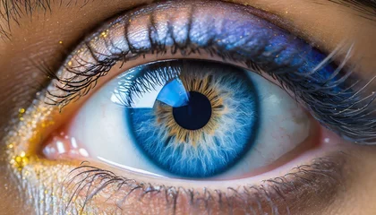 Schilderijen op glas close up of a blue eye with make-up © Dan Marsh