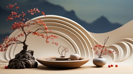 Empty zen garden with raked sand and smooth stones, serene and minimalist, symbolizing mindfulness and the art of Zen, Photorealistic, Zen garden photography, 7