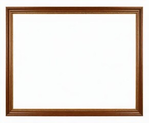 An empty wooden picture frame against a white background