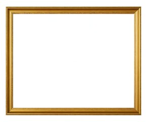 An empty gold picture frame against a white background