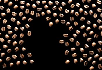 Roasted coffee beans on a black background