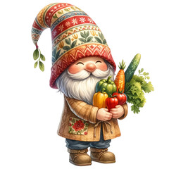 Naklejka premium Gnome Spring Seasonal Watercolor Clipart Illustration