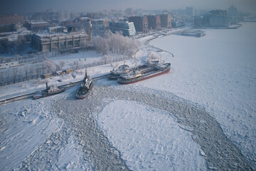 Frozen river and ships
