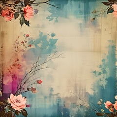Grunge floral background with painted flowers.