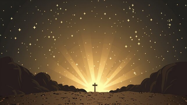 Wooden cross over space sky background. Christian concept
