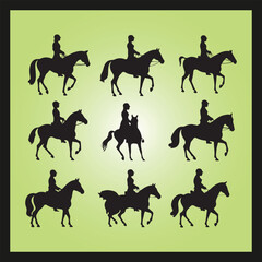 Horseback rider silhouette set