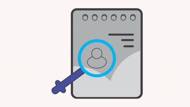Animated of Close up of magnifying glass with person icon, great for HR, recruitment, job search, or finding personal information concepts.