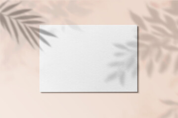 Square Paper Mockup with realistic shadows overlays leaf. Shadow Of A Tropical Plant. Template Flyer, Poster, blank, social media post, logo template in a trendy style On  light brown background