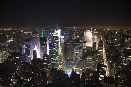 Aerial view of New York, Manhattan at night, from the Empire State Building
