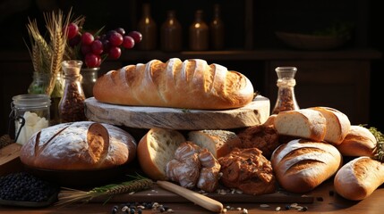 An elegant composition of specialty breads and baked delicacies, each item a testament to the baker's skill, presented on a white surface, the simplicity of the