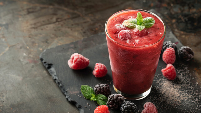 Frozen red berry smoothie in a glass