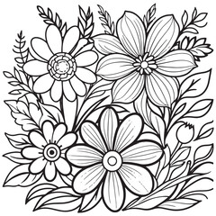 Children's floral outline illustration doodle coloring book hand drawn vector