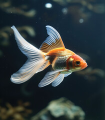 Fototapeta premium a goldfish swimming in the night on a black background