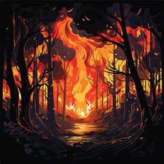 Forest on fire illustration vector