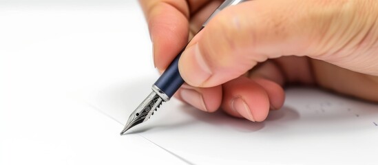 Young woman sitting at desk and writing on a piece of paper with concentration