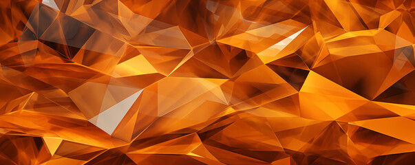 3d render, abstract amber crystal background, faceted texture, wide panoramic polygonal wallpaper