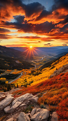 Landschaft - Berge mit Sonnenuntergang