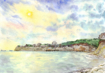 Fototapeta premium watercolor seascape bay