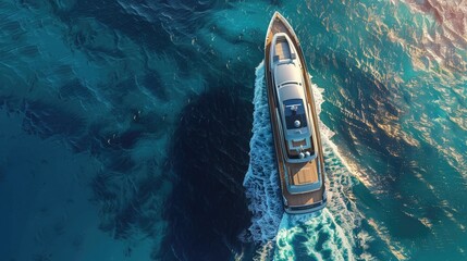 Luxury Yacht Aerial View - obrazy, fototapety, plakaty
