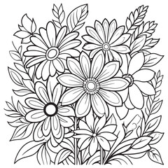 Children's floral outline illustration doodle coloring book hand drawn vector