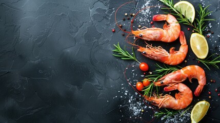shrimps raw gambas seafood prawn healthy meal food snack on the table copy space food background rustic top view