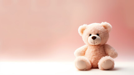 Fototapeta premium Cute teddy bear, copy space, bokeh effect