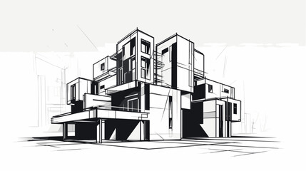Abstract building under construction with architectural details  representing construction projects. simple Vector art