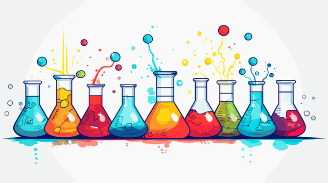 Abstract laboratory beaker with colorful liquids  representing diverse scientific studies. simple Vector art