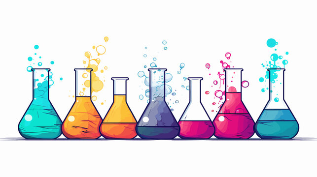 Abstract laboratory beaker with colorful liquids  representing diverse scientific studies. simple Vector art