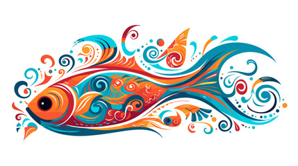 Abstract happy and jumping fish  representing aquatic joy. simple Vector art