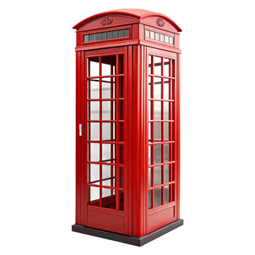 Classic Red Telephone Booth - Vintage British Icon Isolated on White Background