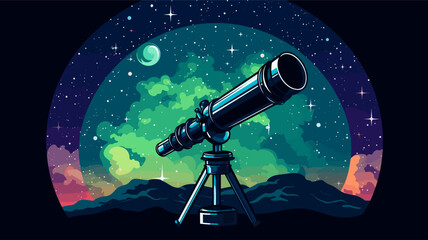 Abstract telescope with stars and galaxies  representing astronomical observation. simple Vector art