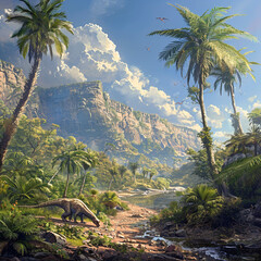 A prehistoric landscape inspired by the Jurassic era