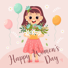 Vector illustration of International Women's Day on March 8th with a cute girl