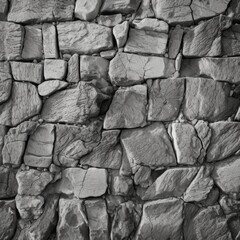 Background of stone wall texture. Black and white. Close up.