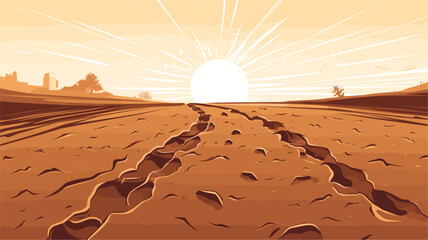 Abstract plowed field with a farmer's footprints  representing the cultivation of soil. simple Vector art