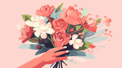 Abstract seller's hands arranging flowers in a bouquet  symbolizing florist services. simple Vector art